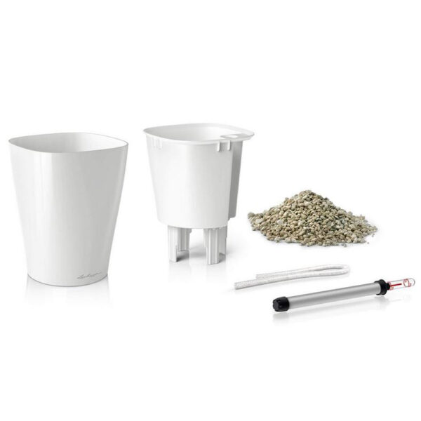 white deltini self watering planter